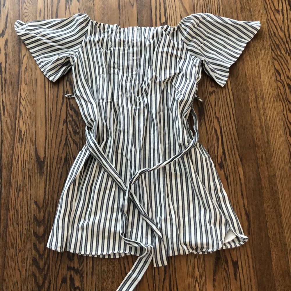 XXL off the shoulder blue + white stripe dress